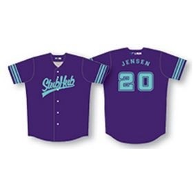 Full Button Up Baseball Jersey w/Contrast Triple Striped Sleeves