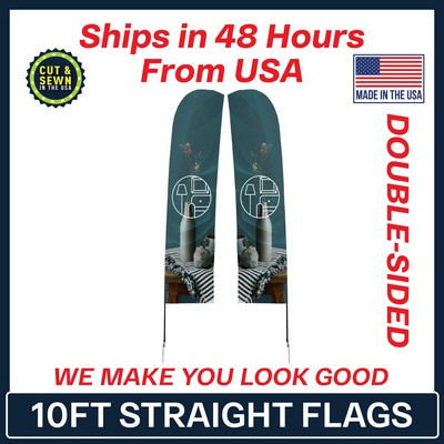 10' Double Sided Premium Straight Flag with Spike Base & Carry Bag - Made in the USA