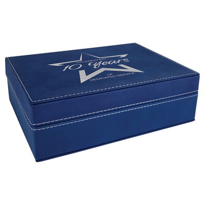 8" x 6 3/8" Blue/Silver Leatherette Premium Gift Box