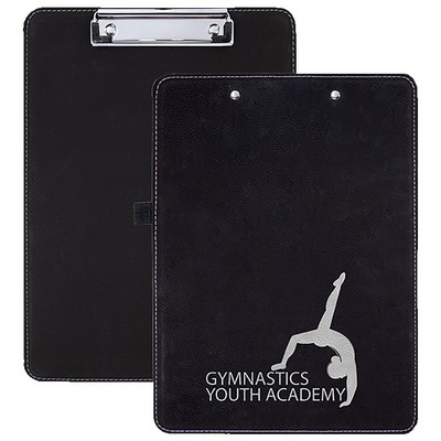 9" x 12 1/2" Black/Silver Leatherette Clipboard