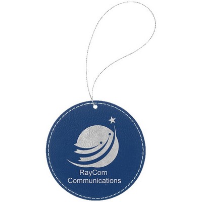 Blue/Silver Leatherette Round Ornament with Silver String