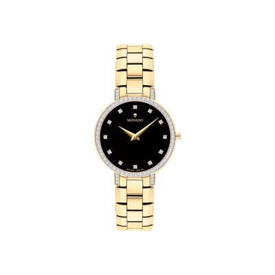 Movado Faceto PVD Finished Watch w/Black Dial Diamonds