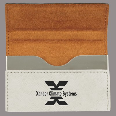 Hard Business Card Holder, White Leatherette, Laser Engravable