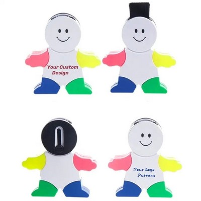 Unique Snow Man Shape Plastic 4 Colors Highlighter w/Keyboard Brush