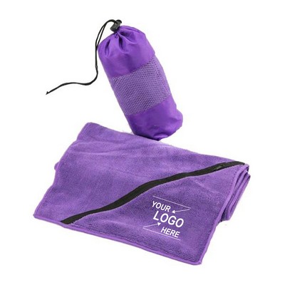 Microfiber Towel w/Zipper Pocket in Mesh Bag