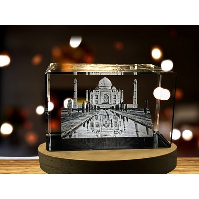 Taj Mahal 3D Engraved Crystal Award Trophy w/LED Base