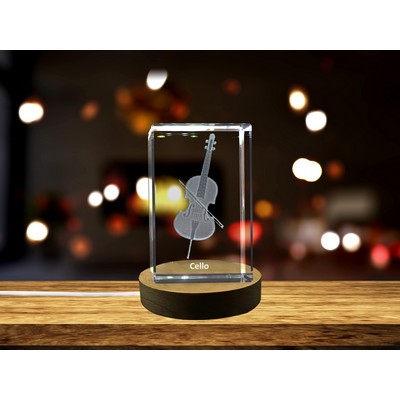 Cello 3D Engraved Crystal 3D Engraved Crystal Trophy Award - Keepsake for Music Lovers
