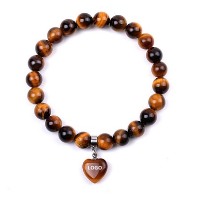 Tiger Eye Stone Beaded Bracelets w/ Heart