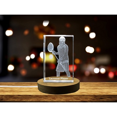 Lacrosse Player 3D Engraved Crystal Trophy Award w/LED Base Light