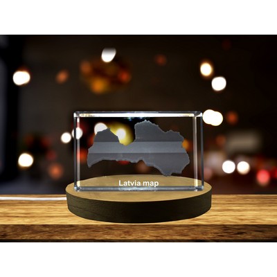 Latvia 3D Engraved Crystal Trophy Award w/LED Base