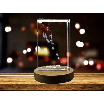 Vanuatu 3D Engraved Crystal Trophy Award w/LED Base Light - Elegant Keepsake