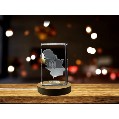 Serbia 3D Engraved Crystal Trophy Award - Keepsake with National Coat of Arms