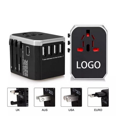 US/EU/UK/AUS Travel Plug Adapter w/4 USB & 1 Type-C Port
