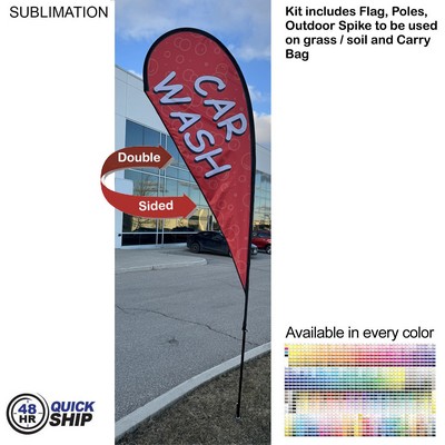 48 Hr Quick Ship - 12' Medium Tear Drop Flag Kit, Full Color Graphics Double Sided, Spike and Bag.
