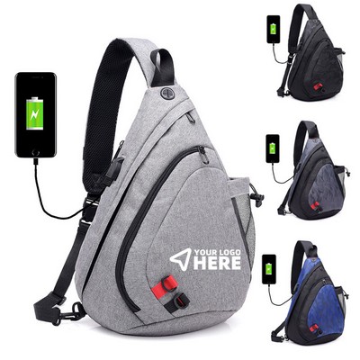 Oxford Cloth USB Charging Backpack Diagonal Cross Chest Bag Large Capacity Waterproof Shoulder Bag