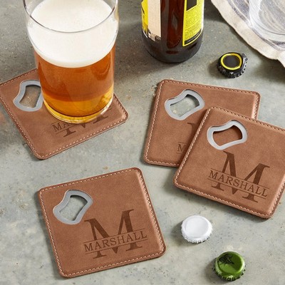 Square Leather Coaster Bottle Opener