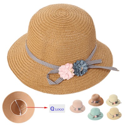 Girls'Flower Sun Protective Straw Hat