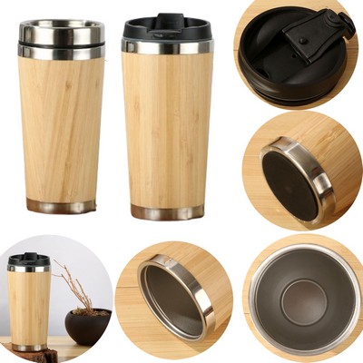 Custom Bamboo Stainless Steel Thermos Cup With Lid