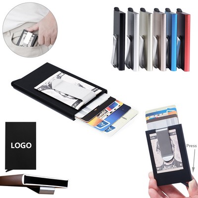 Sleek Stainless Steel Business Card Holder with Thumb Slider