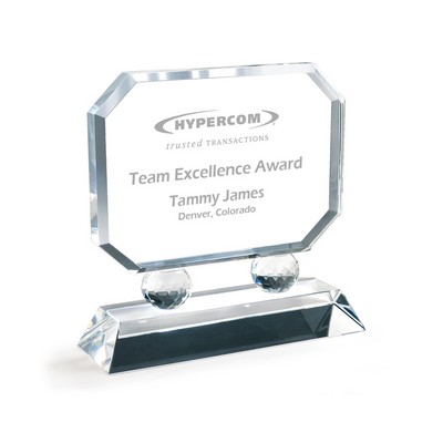 Horizontal Octagon Shaped Crystal Award on Faceted Prism Uprights on a Clear Base (6"x5 1/2")