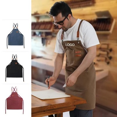 12oz Canvas Cross-Back Utility Apron with Leather Accents