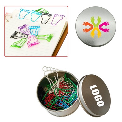 Foot Shaped Paper Clips In Tin Box