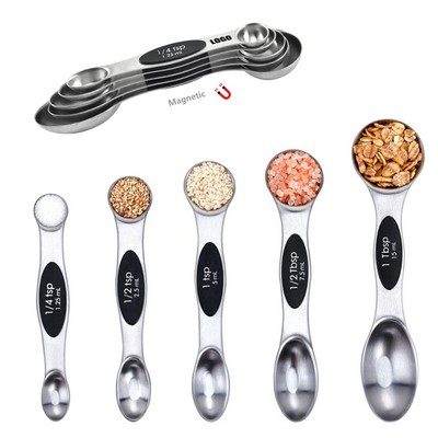 Stainless Steel Magnetic 5-in-1 Dual Measurement Spoons with Silicone Handle