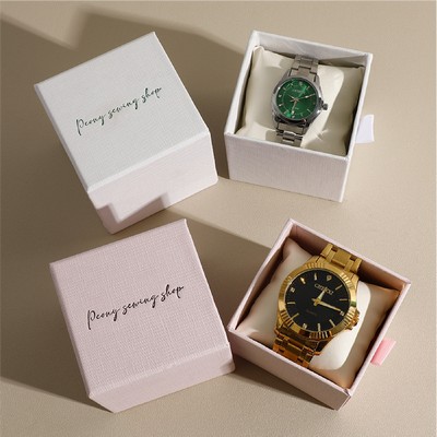 3" Watch Box Saffiano Texture Gift Box Single Watch Gift Box with Pillow Cardboard Drawer