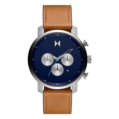 MVMT Mens Chrono Tan Leather Strap Watch Blue Dial