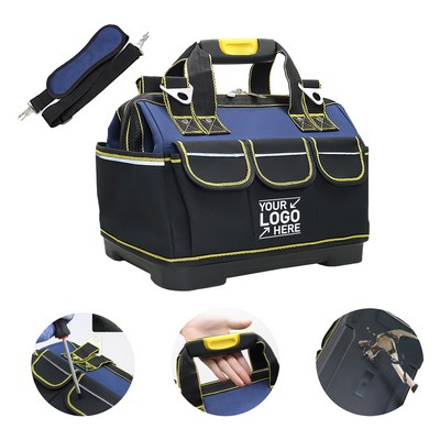 17" Reflective Oxford Cloth Wide Mouth Tool Bag with Adjustable Shoulder Strap for Organization