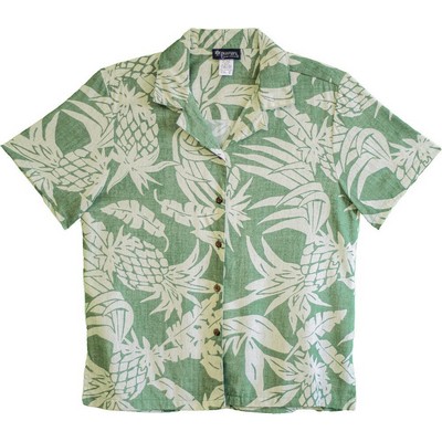 Ladies Hawaiian Shirt (DEEP INVENTORY) - 100% Silky Rayon Tropical Print w/ Coconut Buttons (XS-XXL)