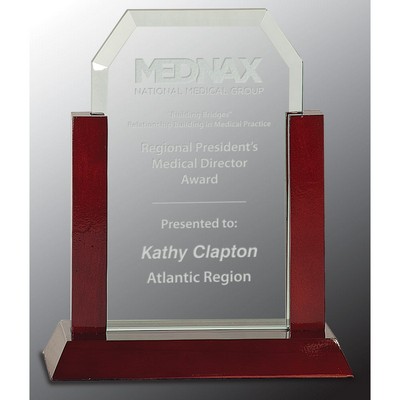Jade Clip Corner Glass Award w/Rosewood Finish Base