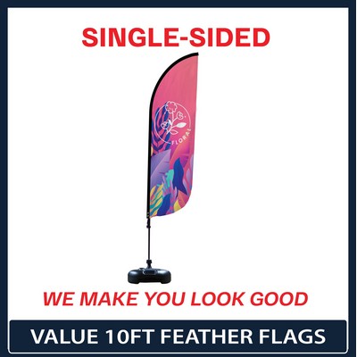 Value 10' Feather Flag - Single Sided Graphic Water Base