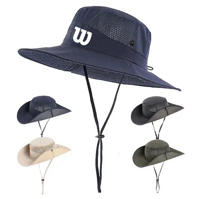 Men's Outdoor Fishing Sun Bucket Hat with Mesh Top