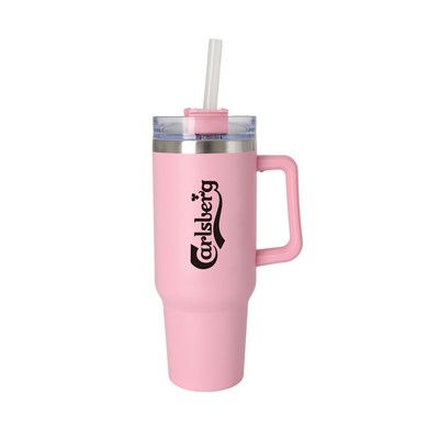 40 Oz. Dbl Wall Stainless Steel Mug w/Lid & Straw