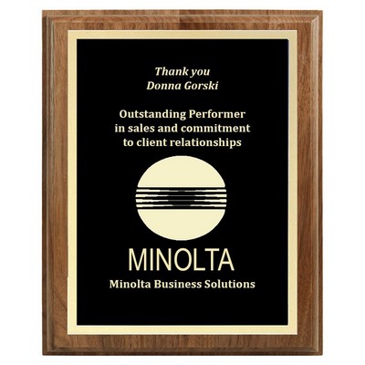 6" x 8" Genuine Walnut Step-Edge Plaque with Black Brass Plate