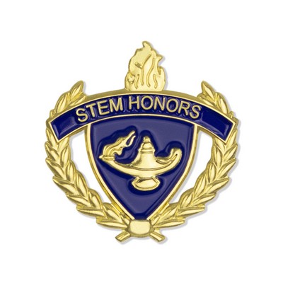 1" Stem Honor Lapel Pin with Lamp of Learning and Wreaths Enameled