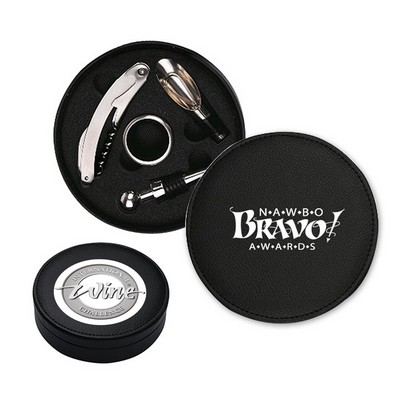 4 PC Leatherette Case Wine Opener Set & Corkscrew