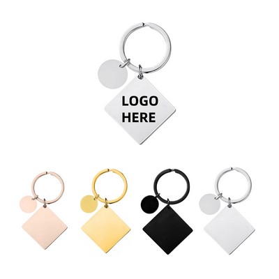 Square Stainless Steel Keychain w/ Round Accessory