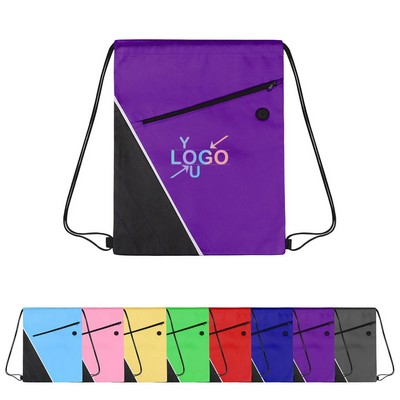 Dual Tone Drawstring Backpack with Front Pocket