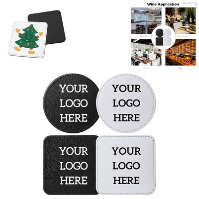 Premium Pu Leather Coaster With Sewn Edge