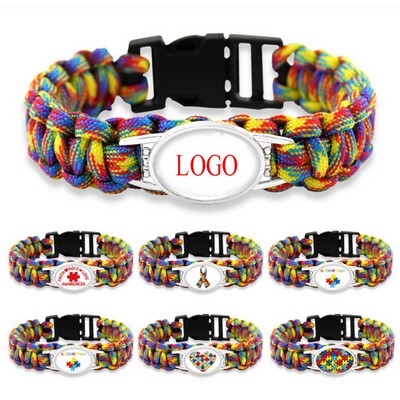 Outdoor Rainbow Paracord Survival Bracelet Durable Braided Tactical Emergency Cord