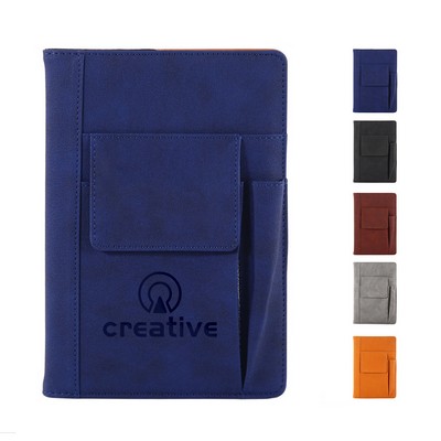 PU Leather Multi-Function A5 Notebook With Phone Pocket