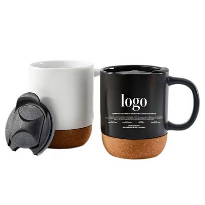 12.9 Oz Cork Bottom Ceramic Mug (With A Lid)