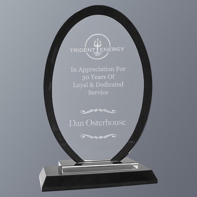 Regal Oval Glass Award with Black Edges and Base, Large (5-1/2"x 9-1/2"H)