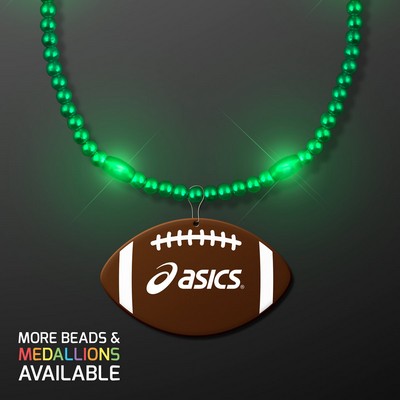 Green Glow LED Bead Necklace with Football Medallion - PRINTED
