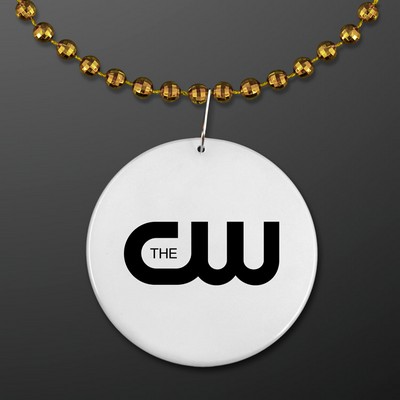 7mm Gold Disco Ball Mardi Gras Beads with White Medallion - PRINTED