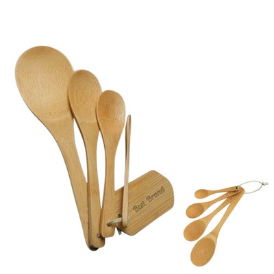 Bamboo Kitchen Utensil Set With Engravable Board & Jute Rope