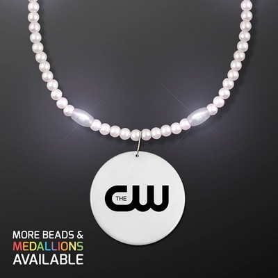 Classy White Light Up Beads, Pearlescent with Medallion - PRINTED