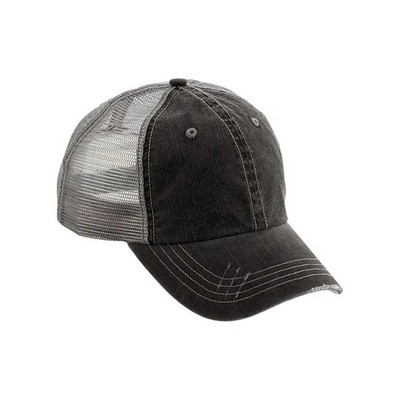 Mega Cap™ Washed Herringbone Cotton Trucker Cap w/Mesh Back